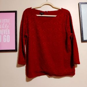 Talbots cranberry red lace overlay holiday festive blouse